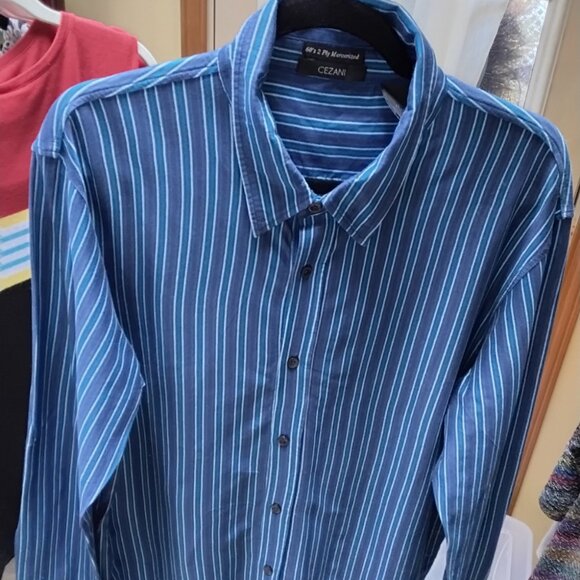 Cezani Men's Long-Sleeved Pin Striped Causal / Dress Shirt XL - Picture 1 of 7
